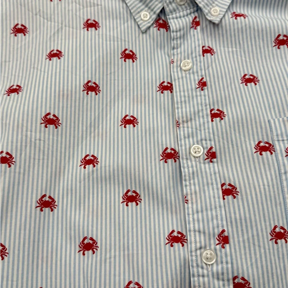 J.Crew Slim Fit XL Blue Stripe Red Crab‎ Nautical Button Down Shirt